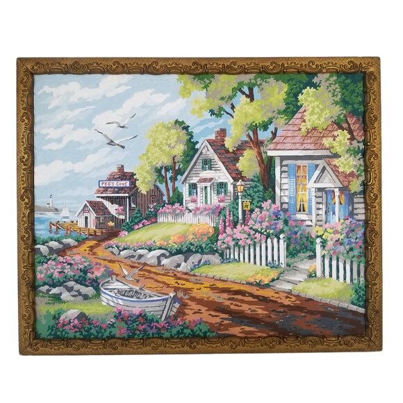 Paint By Numbers Artwork 2 Cheerful Paintings in Antique Gilded Frames - Picture 7 of 15